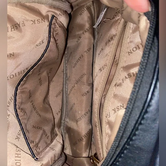 NSK Fashion Crossbody Black Handbag With Gold Buckle Front Pocket Zipper Closure - Picture 5 of 11